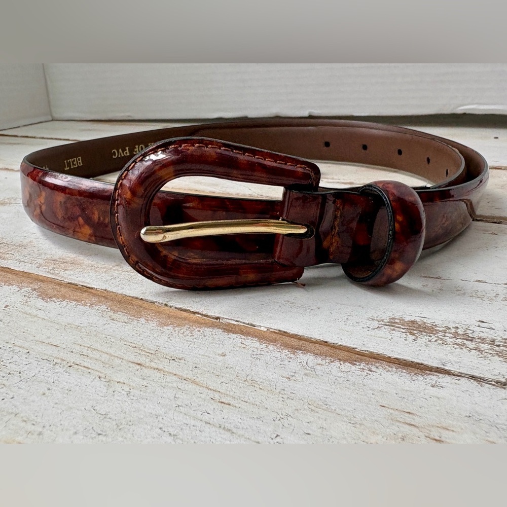 AIMEE-LYNN tortoise shell PVC belt vintage 90s MINT sz L chic animal print - Picture 4 of 13